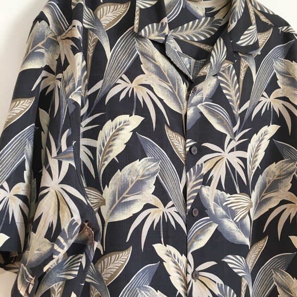 Axist Y2K Boho silk Hawaiian Tropical leaf print short sleeve button up shirt - Picture 15 of 15